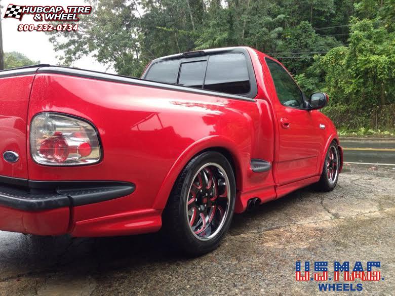 vehicle gallery/ford f 150 us mags outlaw u461 0X0  Black Face w/ Red Windows, polished lip wheels and rims